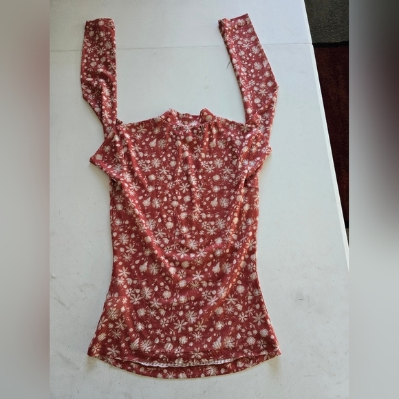 Black Tape Blouse Women XS Orange White See Thru Turtle Neck Sheer Y2k Stretchy - Picture 10 of 10